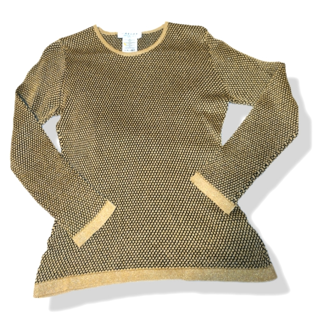 Jaeger Vintage Women's Medium Golden Sparkle Sweater Made in Great Britain